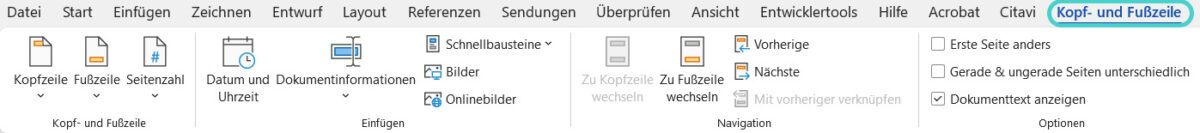 Word: Kopf- und Fußzeile