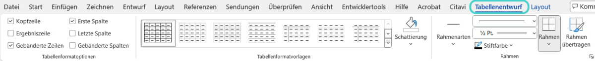 Word: Tabelleneinstellungen