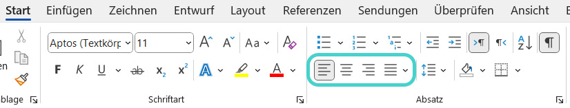 Word: Einstellungen zur Textausrichtung