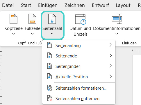 Word: Automatische Seitenzahlen einfügen