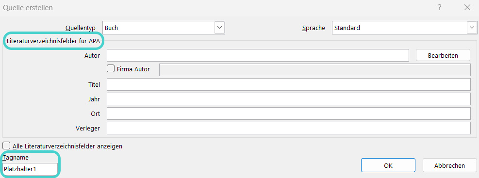 Word: Automatische Quellen anlegen