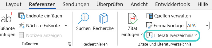 Word: Automatisches Literaturverzeichnis einfügen