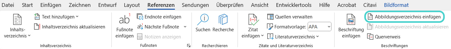 Word: Abbildungsverzeichnis einfügen