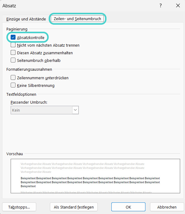 Word: Absatzkontrolle
