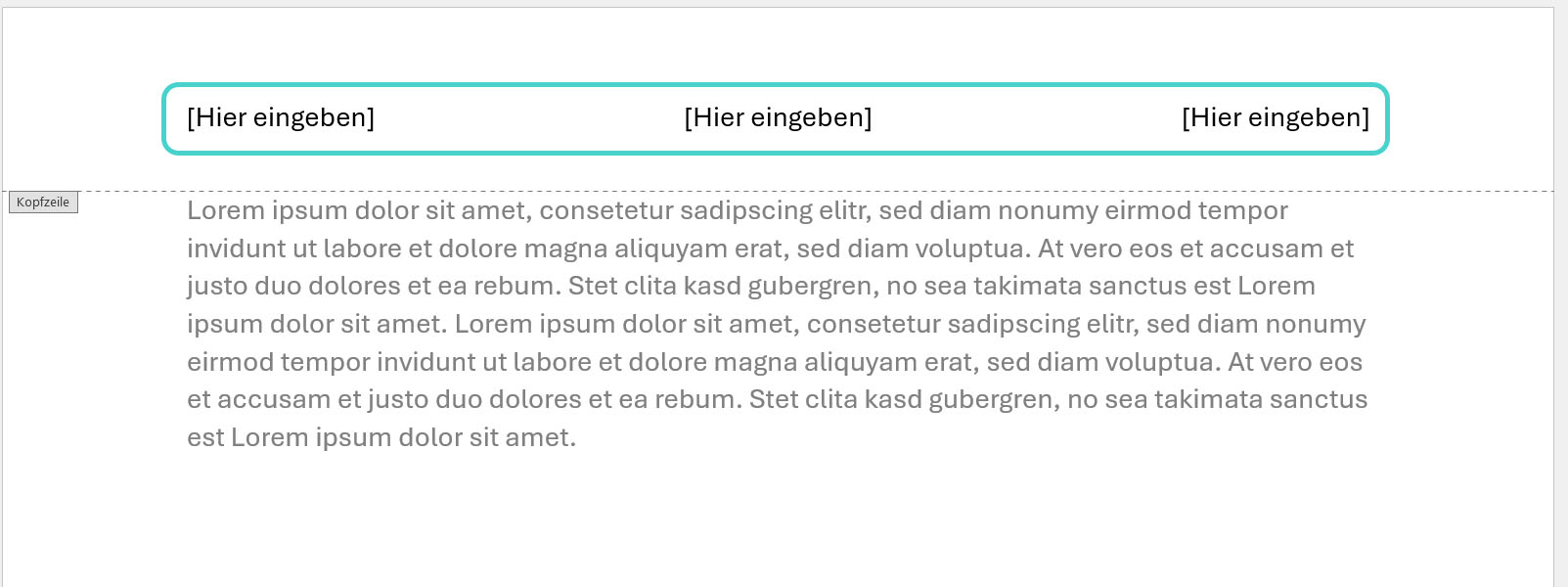 Word: Dreigliedrige Kopfzeile