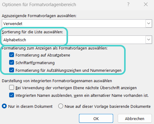 Word: Formatvorlagen sortieren