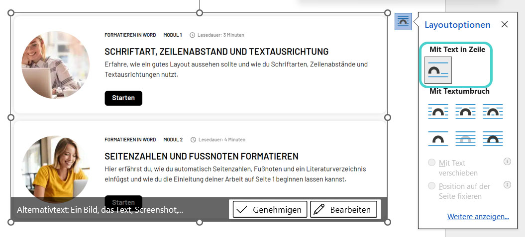 Word: Bild mit Text in Zeile einfügen