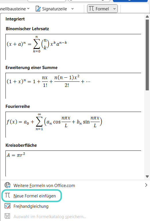 Word: Formel einfügen