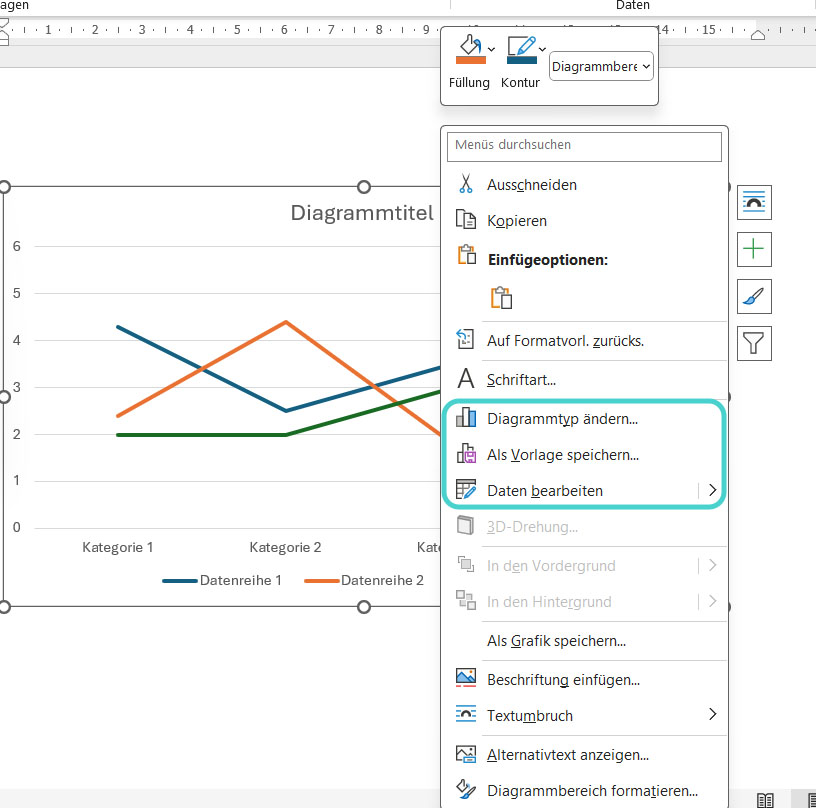 Word: Diagramm bearbeiten