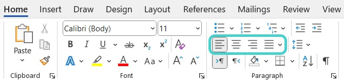 Alignments, MS Word