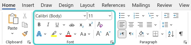 Font settings, MS Word