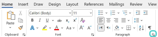 Paragraph menu, MS Word