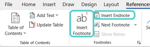 Insert footnote or endnote, Word