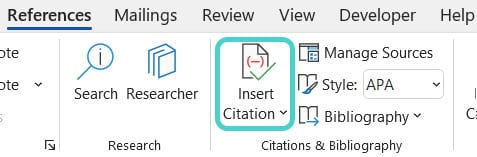 Insert citation, Word