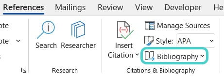 Insert bibliography, Word