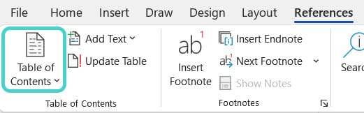 Insert table of contents, Word