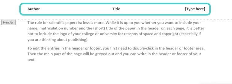 Header area, Word