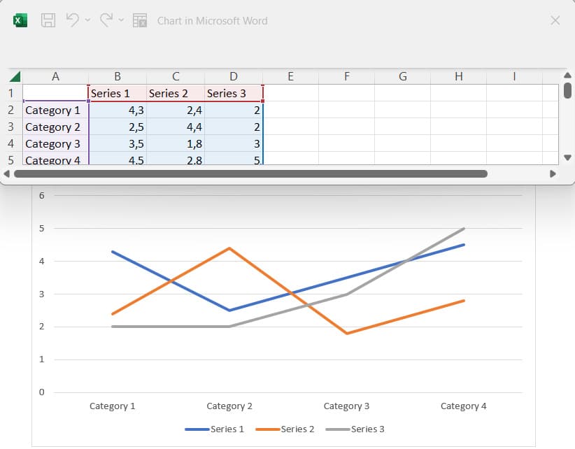 Insert chart, Word