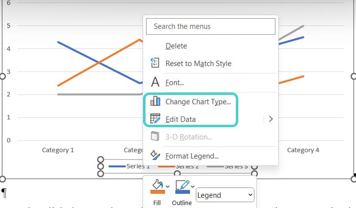 Change chart type, Word